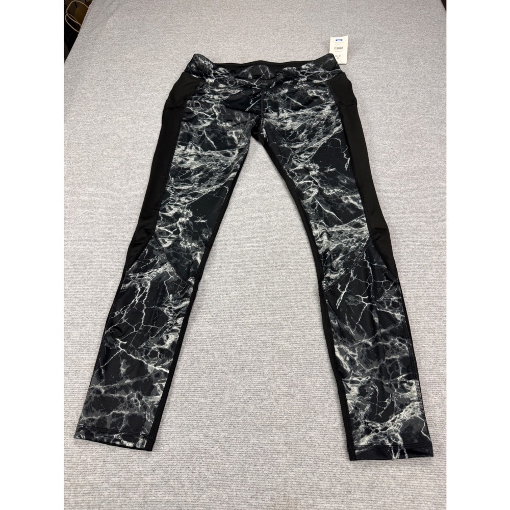 Danskin Now Womens Marble Madness Performance Leggings Black‎ White Medium NWT